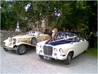 Beauford Open Top Cream (Pipes) and Daimler DS420 Landaulette (blue over ivory)